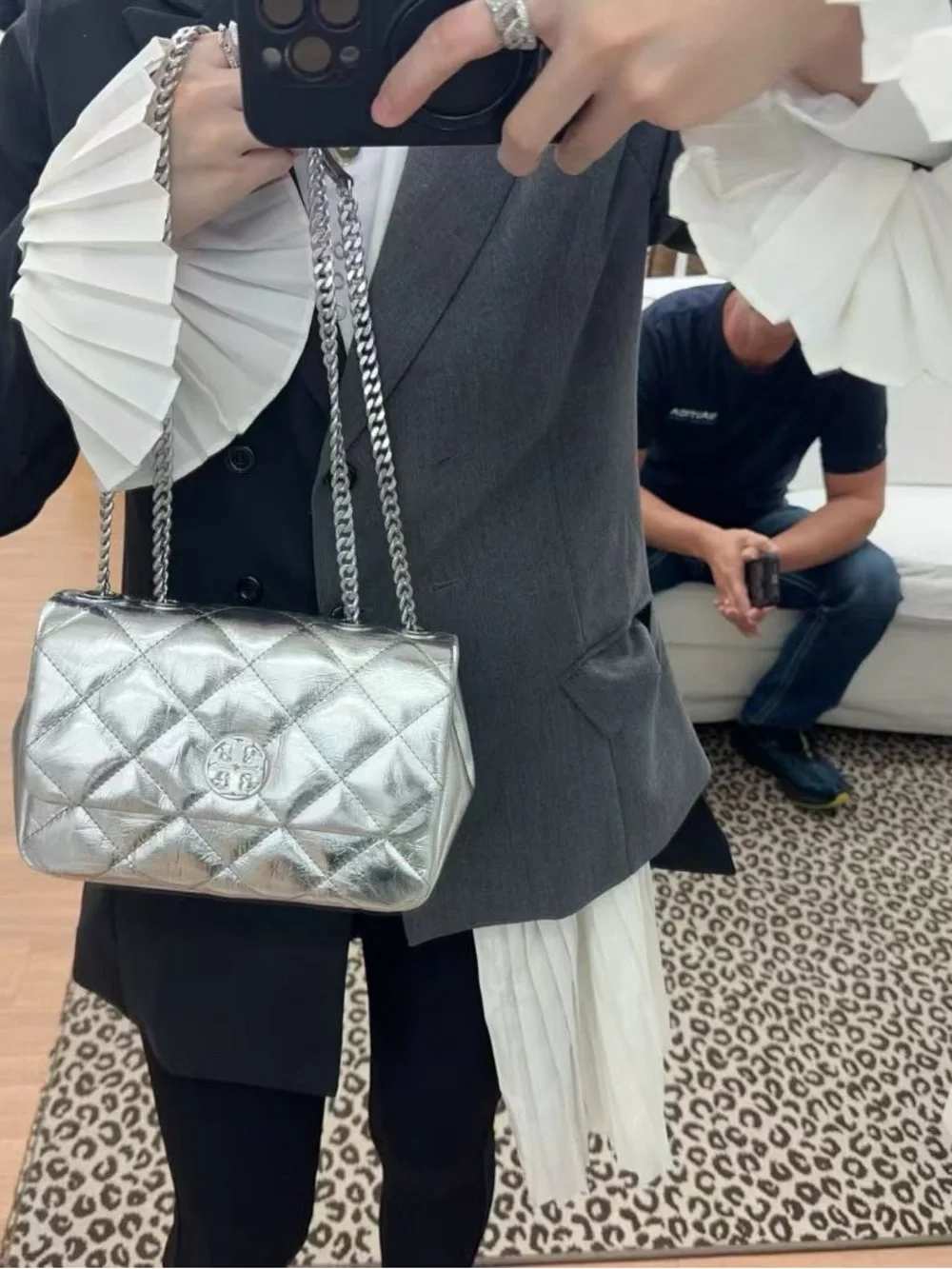 Tory Burch Willa Small Convertible Shoulder Bag Metallic Silver NWT